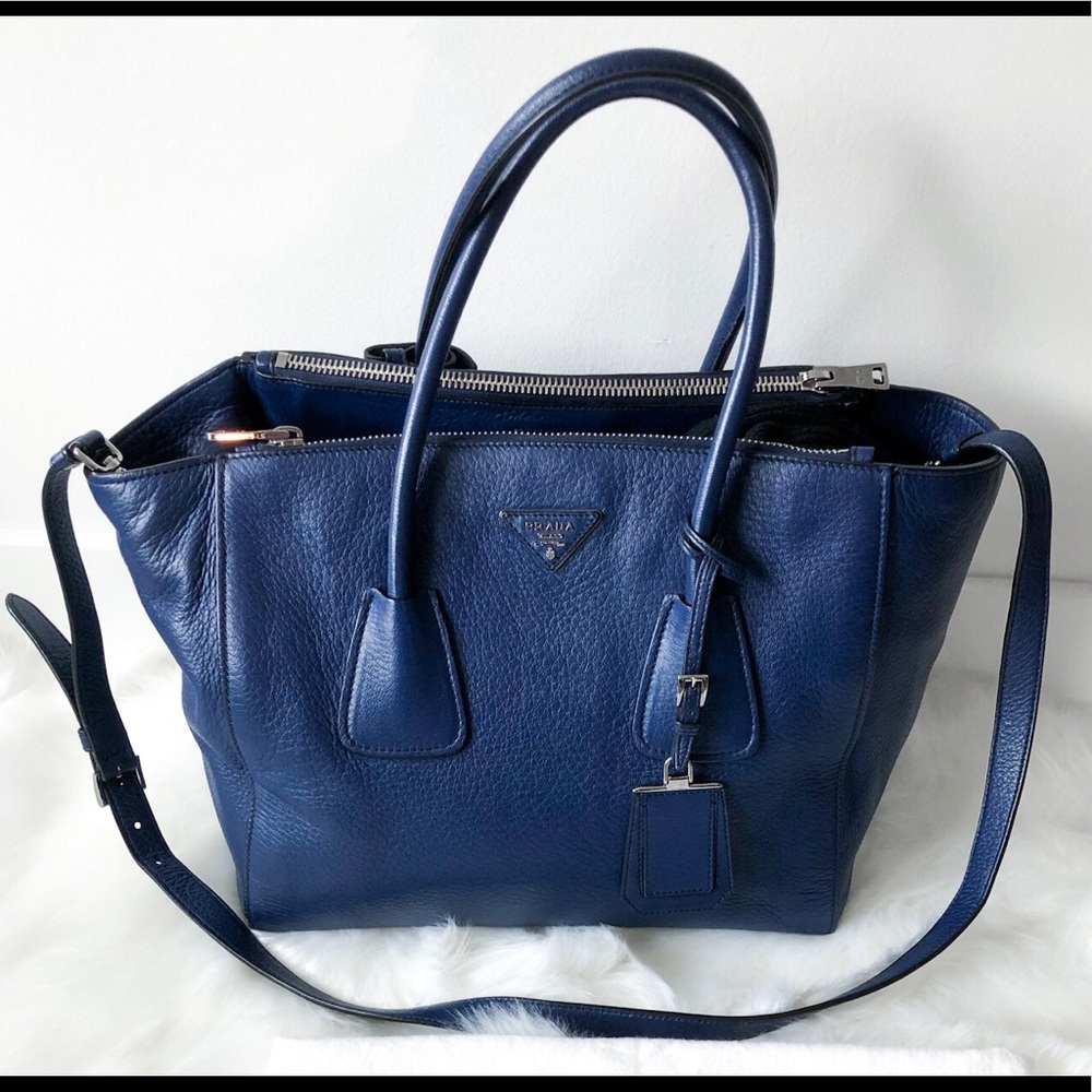 Prada Glacé Calf Twin Pocket Medium Double Zip Bag